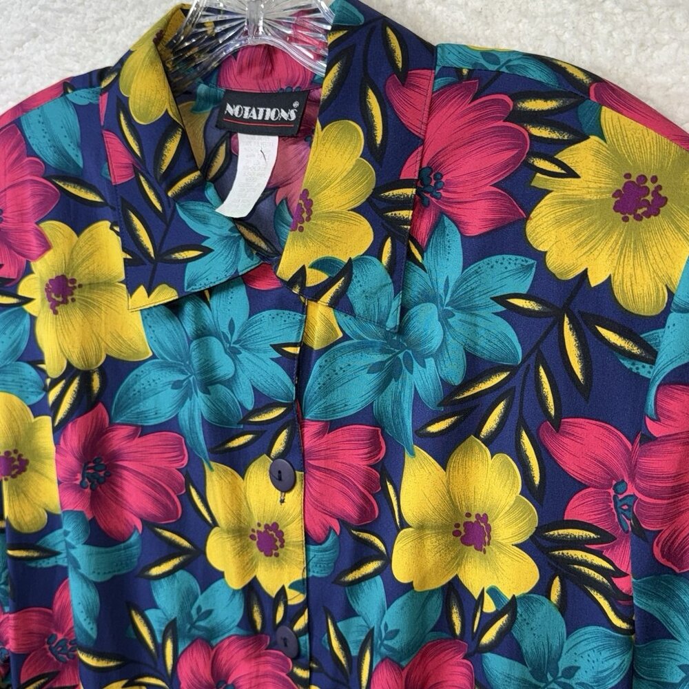 Vintage 80’s 90’s Floral Blouse Notations Women’s Size Large Vibrant Tropical